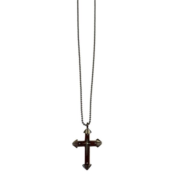 Unbranded Silver & Brown Cross Necklace w/Chain Stainless Steel 17" Height - Picture 2 of 9